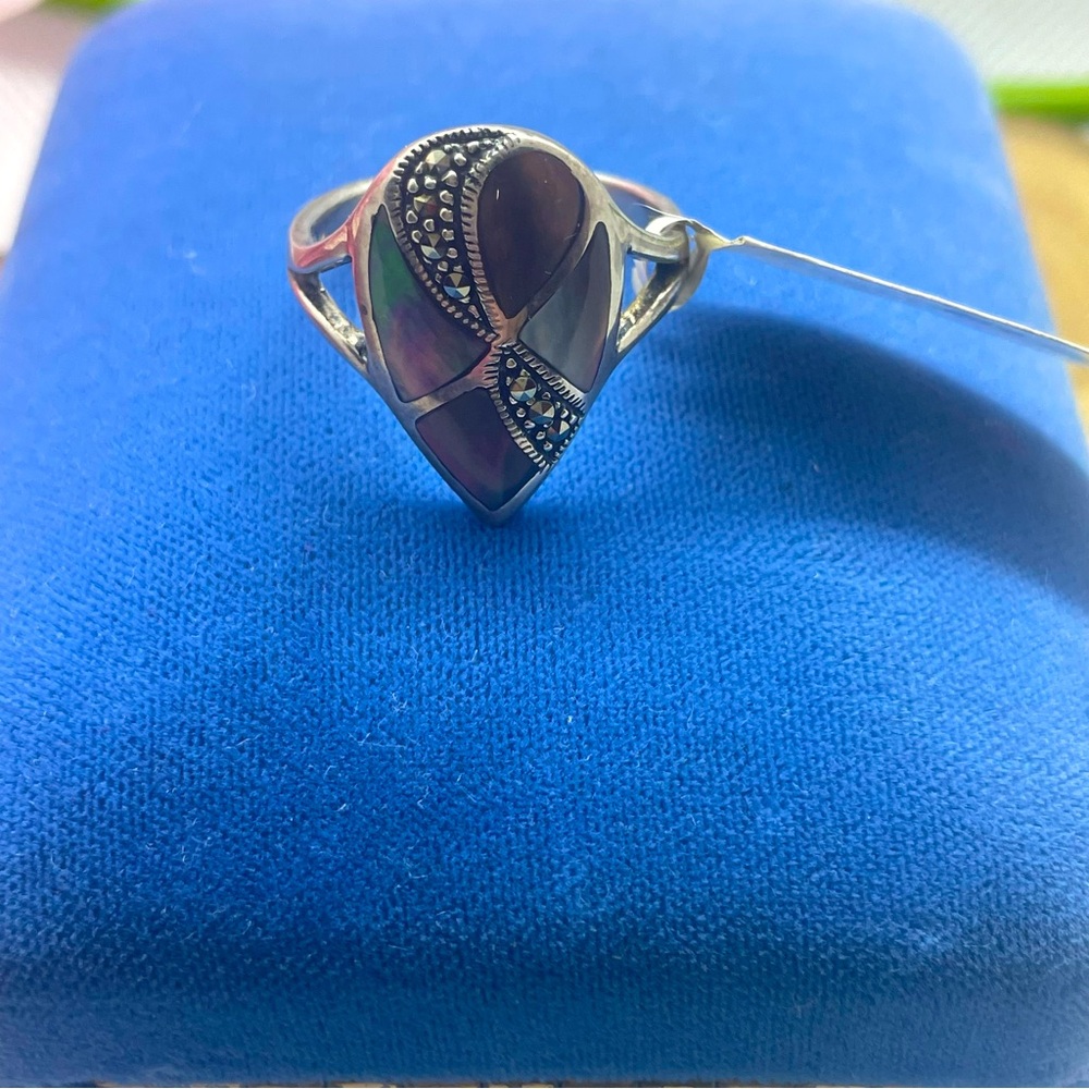 NWT Sterling Silver Abalone Marcasite Ring Sz 9 - Picture 6 of 8